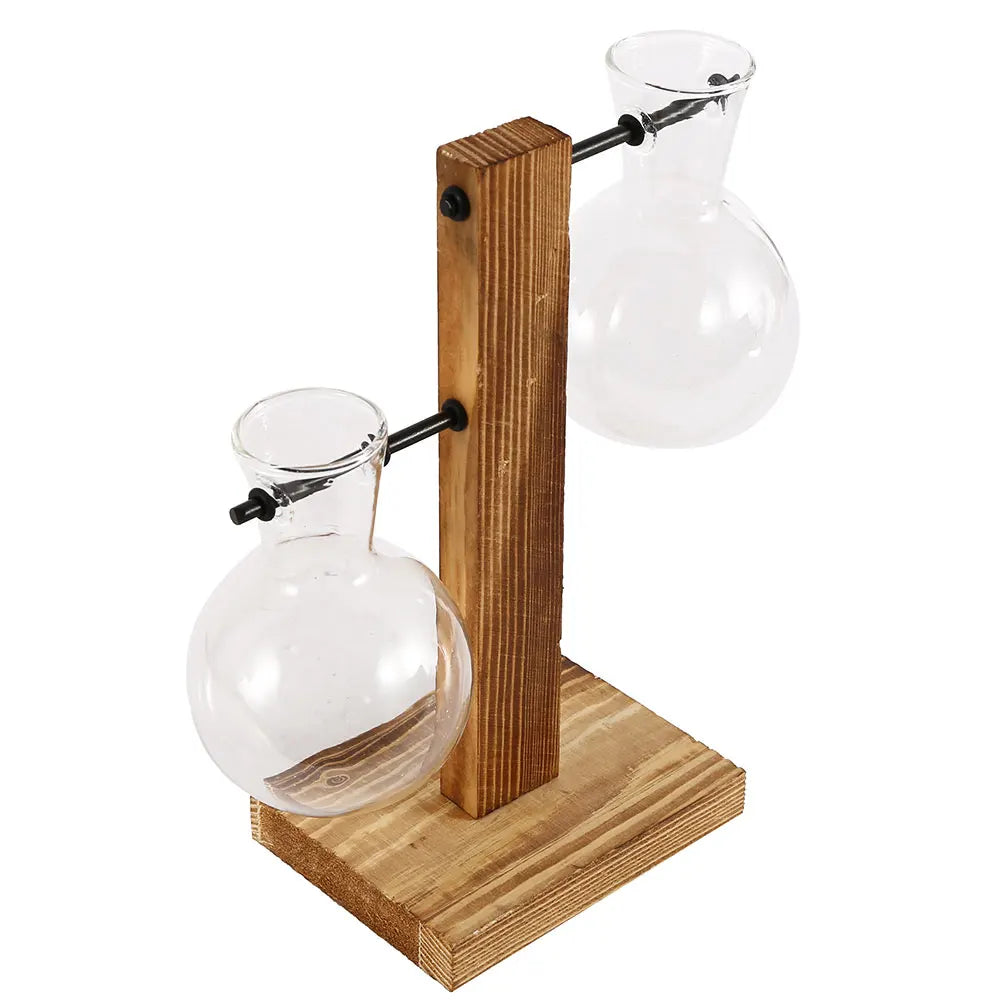 Hydroponic Glass Vase | Wooden Stand Propagation Station