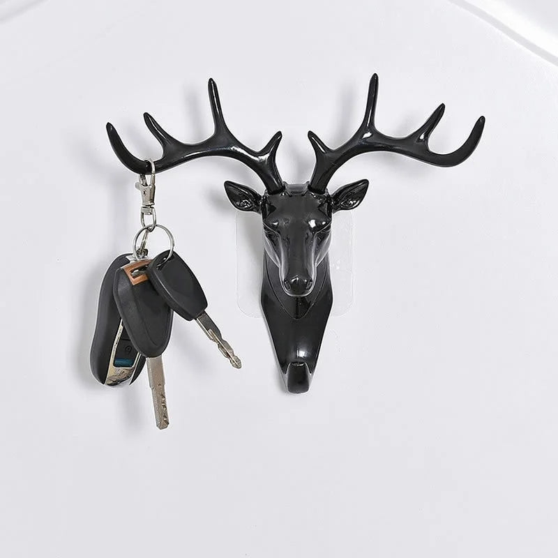 Deer Head Wall Hook | Vintage Black Antler Hanger