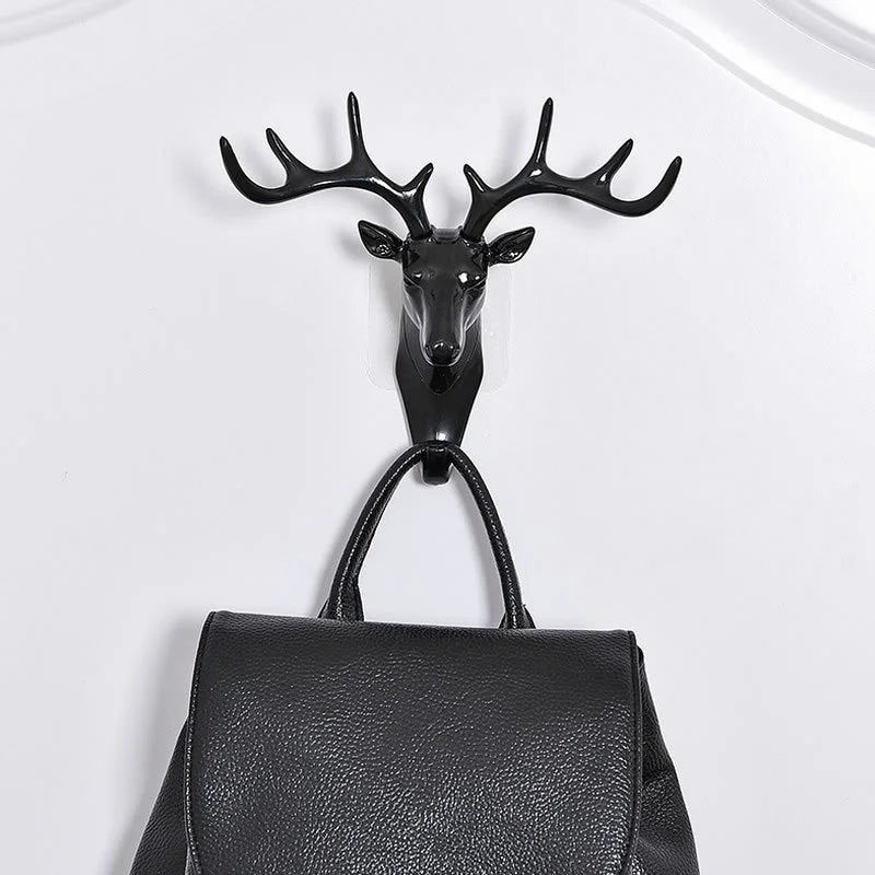 Deer Head Wall Hook | Vintage Black Antler Hanger
