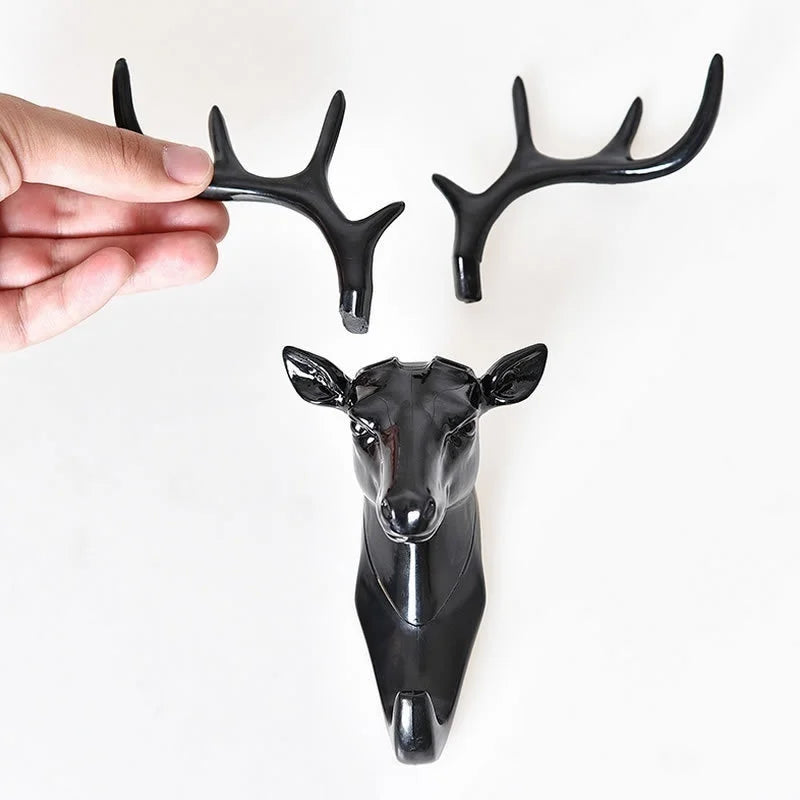 Deer Head Wall Hook | Vintage Black Antler Hanger