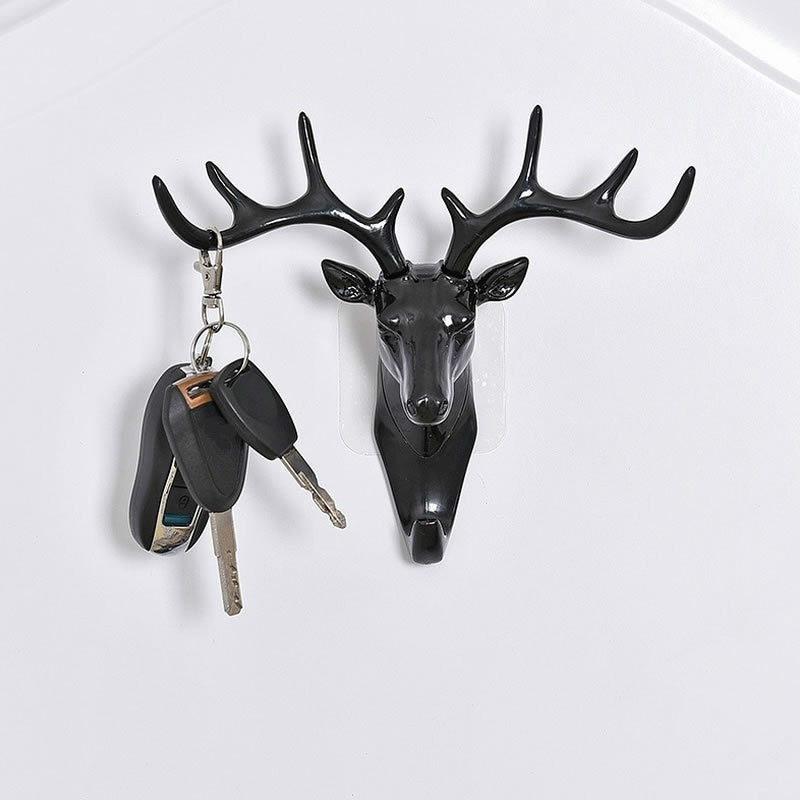 Deer Head Wall Hook | Vintage Black Antler Hanger